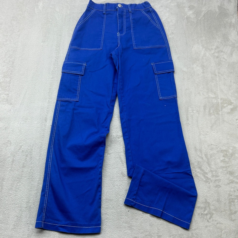 Rachel Paige Cargo Pants Womens Small Blue Contrast Stitch Wide Leg Y2K Trouser